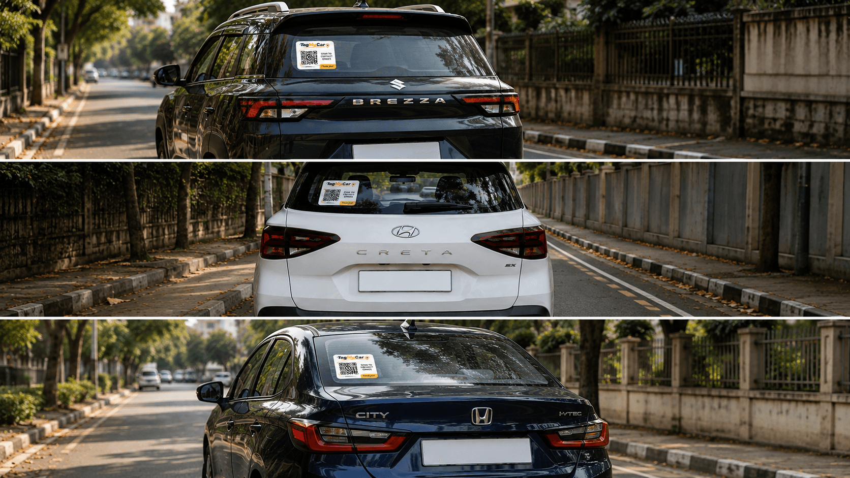 A car with the TagMyCar QR sticker placed inside its windshield
